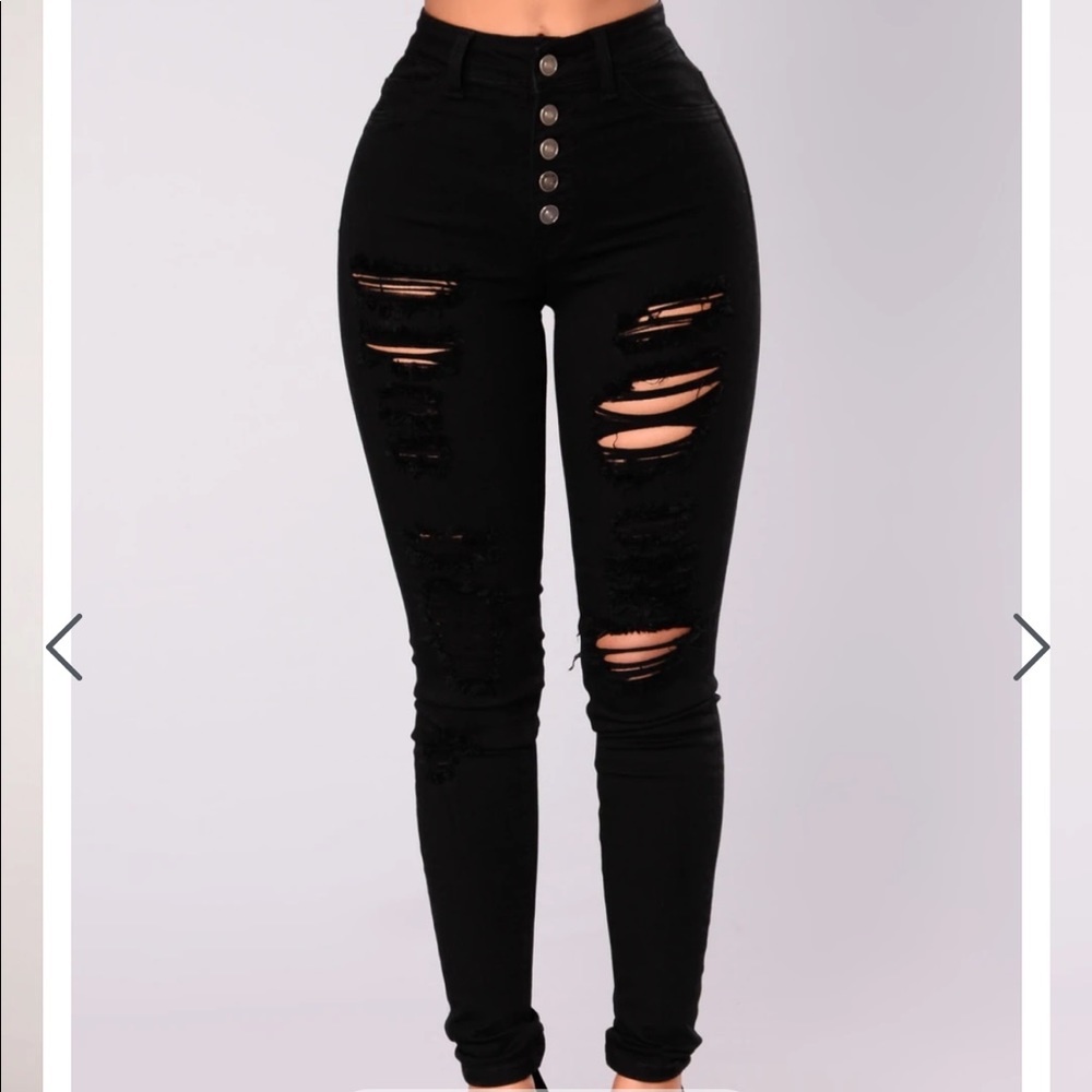Black Distressed High Waist Jeans